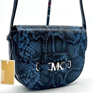 Michael Kors Small Reed Leather Saddle Crossbody Bag Denim Multi